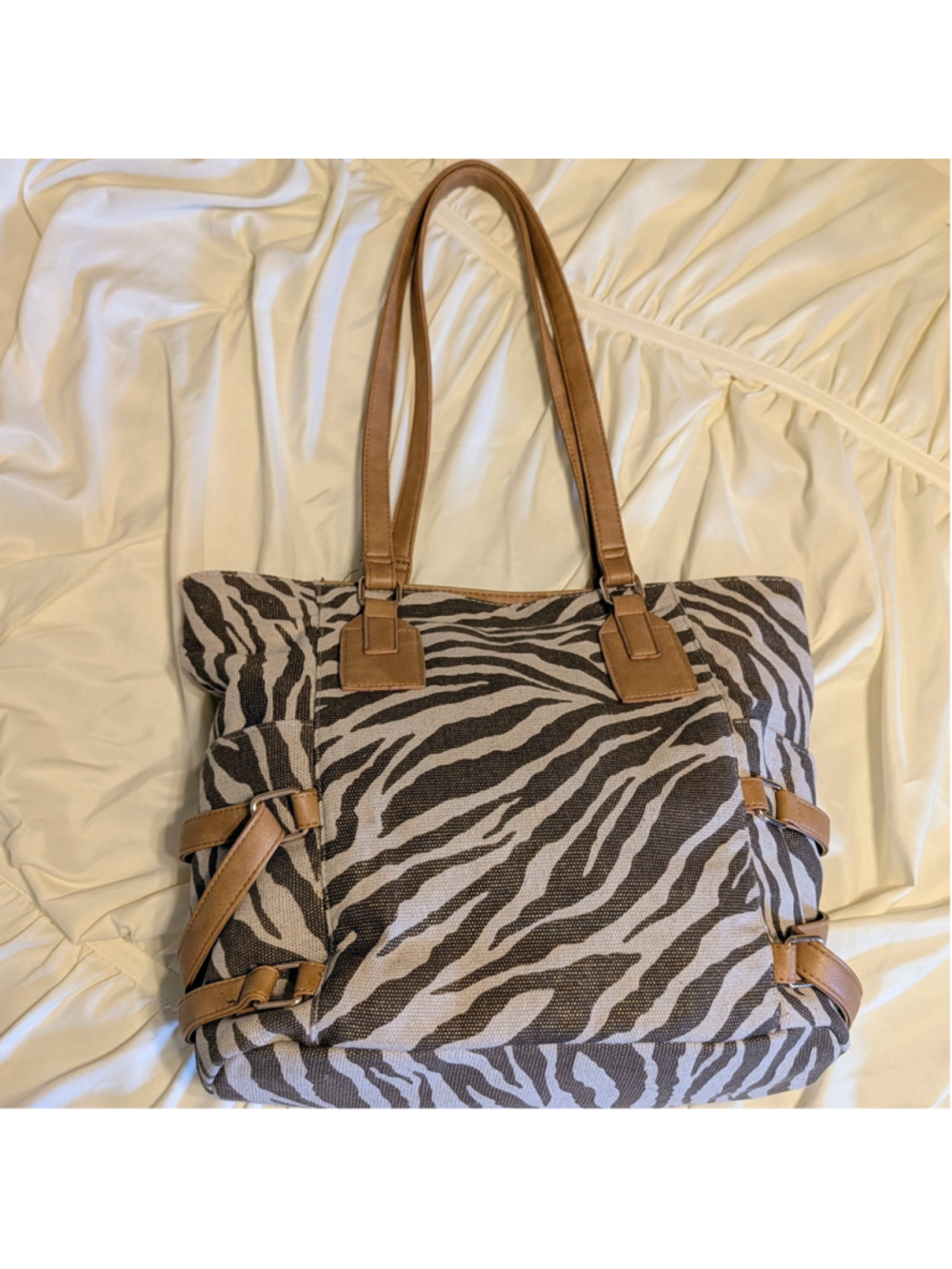 Rampage Zebra Print Tote Bag Women Canvas Faux Leather Shoulder Y2K Animal Print - Picture 2 of 13